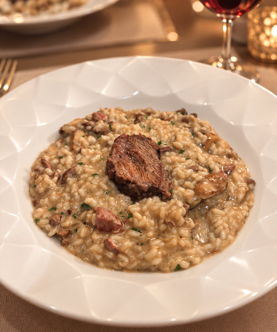 Risotto ai funghi porcini con guancia brasata